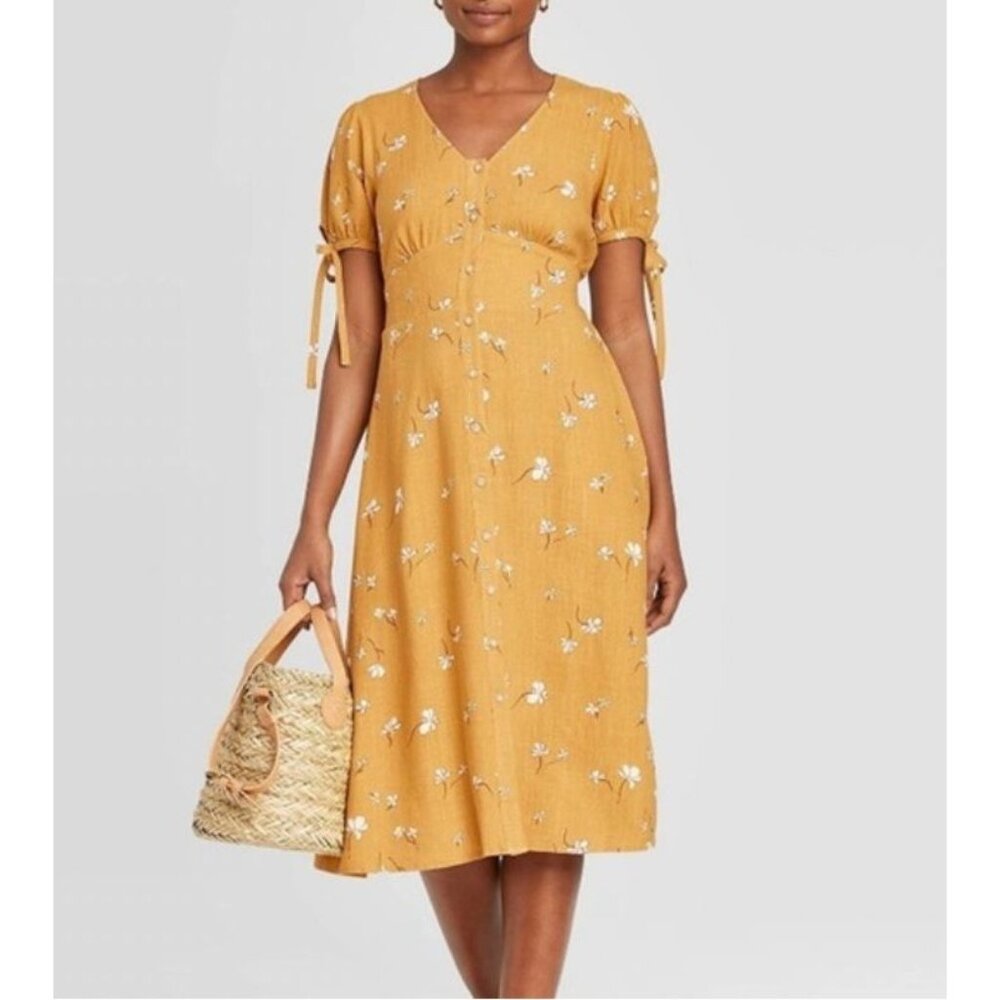 Universal Thread Mustard Yellow Floral Midi Dress